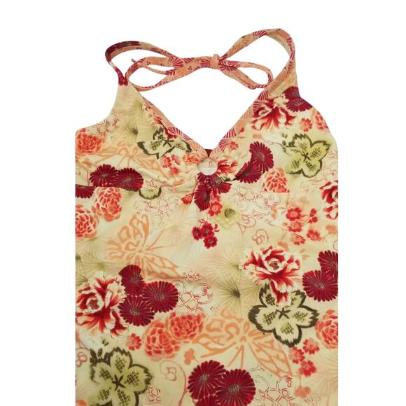 Victoria Secret Cream Red Pink Floral  Neck Tie Swim Tankini Women's M - Picture 2 of 4